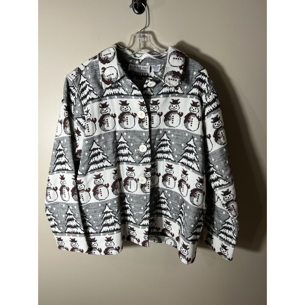 Bedford Fair Snowman Tapestry Jacket Womens Size XLarge Christmas Winter Grandma